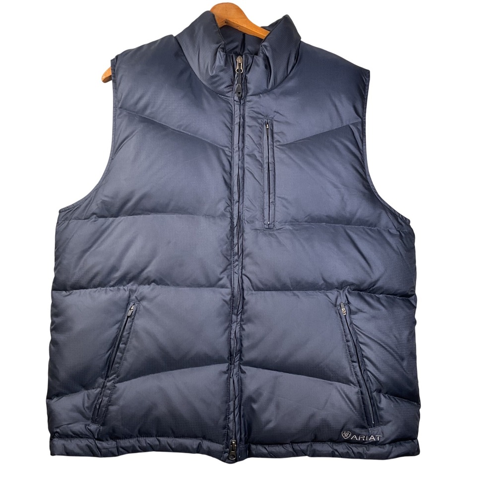 Ariat Down Puffer Vest Mens Large Navy Blue Ripstop Full Zip 10008537